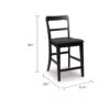 Gela Counter Stool Chair Set of 2, Stylized Ladder Back, Plank Seat, Black