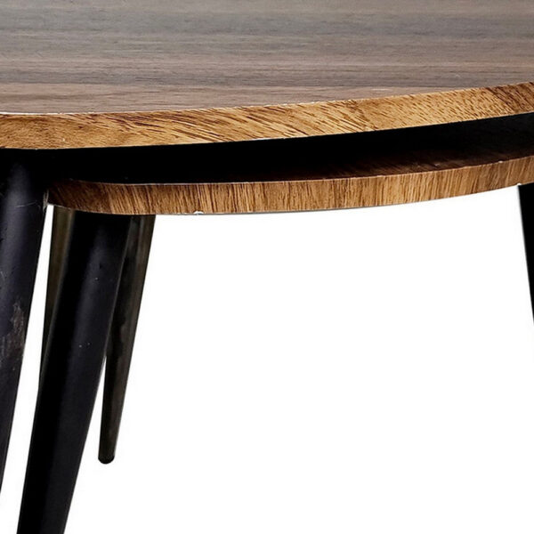 Clovia Nesting Table, Set of 2, Triangular Brown Solid Wood, Black Metal