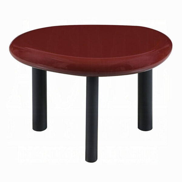 Endy End Table, 21 Inch Asymmetric Red High Gloss, 3 Round Metal Legs