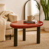 Endy End Table, 21 Inch Asymmetric Red High Gloss, 3 Round Metal Legs