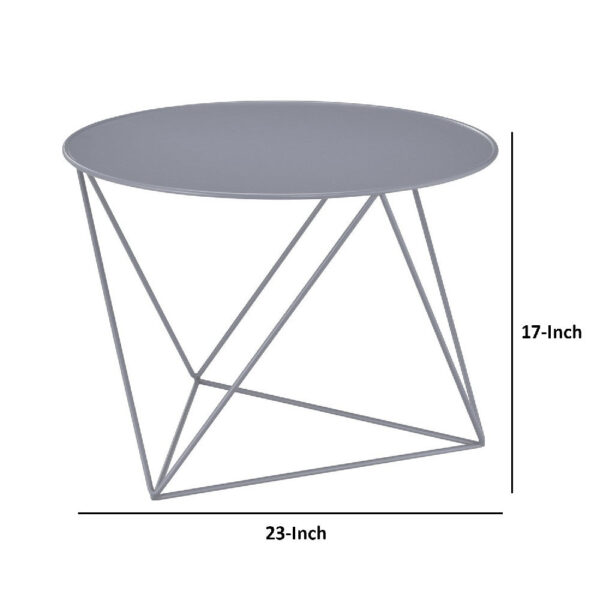 Accent Table with Open Geometric Base and Round Top, Gray