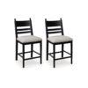 Gela Counter Height Chair Set of 2, Beige Seat, Black Ladderback