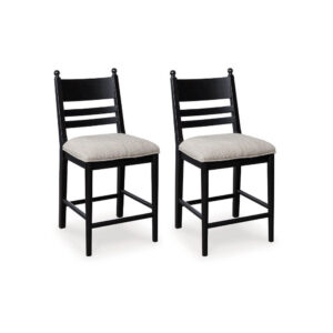 Gela Counter Height Chair Set of 2, Beige Seat, Black Ladderback