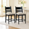 Gela Counter Height Chair Set of 2, Beige Seat, Black Ladderback