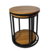 Molly Nesting Table Set of 2, Round Brown Solid Wood Top, Black Metal Frame