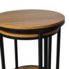 Molly Nesting Table Set of 2, Round Brown Solid Wood Top, Black Metal Frame