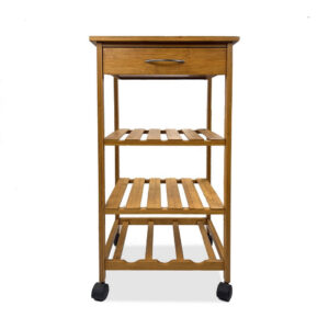 Harry Kitchen Bar Cart, 1 Drawer, 3 Shelves, Brown Bamboo, Rolling Wheels