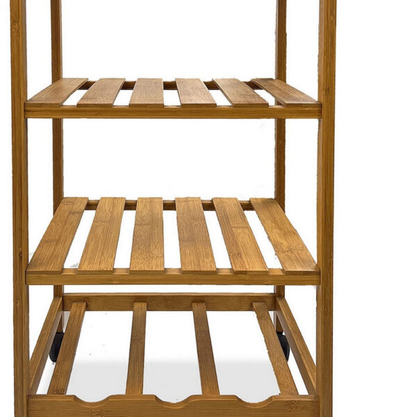 Harry Kitchen Bar Cart, 1 Drawer, 3 Shelves, Brown Bamboo, Rolling Wheels
