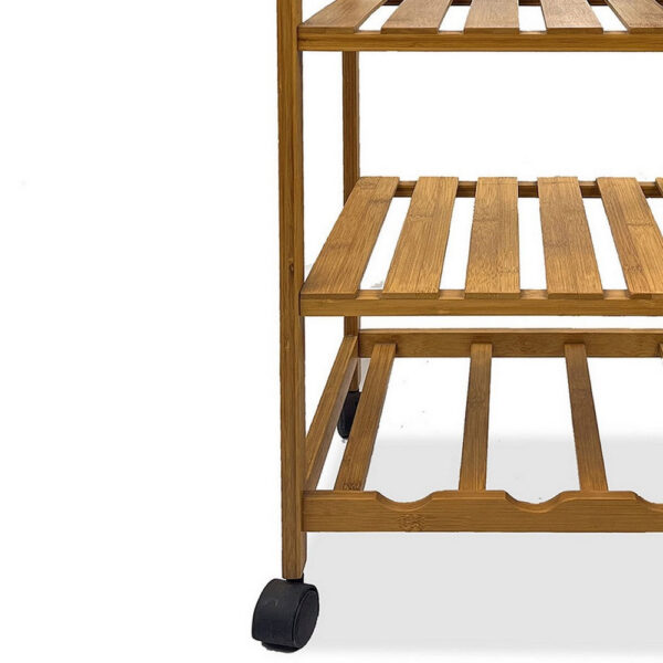 Harry Kitchen Bar Cart, 1 Drawer, 3 Shelves, Brown Bamboo, Rolling Wheels