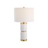 Table Lamp, Linen Drum Shade, Gold Accent White Ceramic Base, 26 Inch