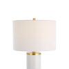 Table Lamp, Linen Drum Shade, Gold Accent White Ceramic Base, 26 Inch