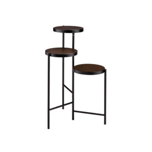 3 Tier Plant Stand with Round Wooden Shelves and Foldable Design, Black