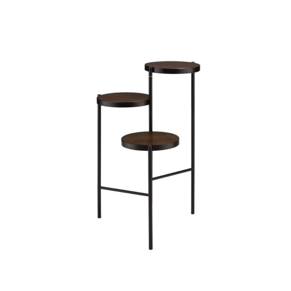3 Tier Plant Stand with Round Wooden Shelves and Foldable Design, Black