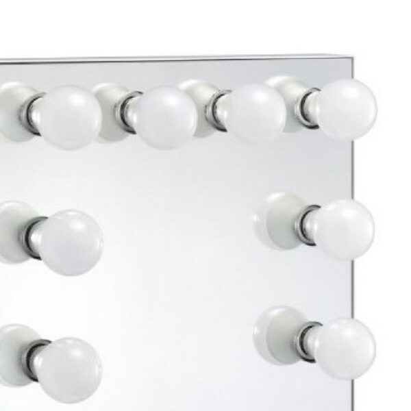 24 Inch Modern Lighted Mirror, 2 Power Outlets, 12 Bulb Sockets, White