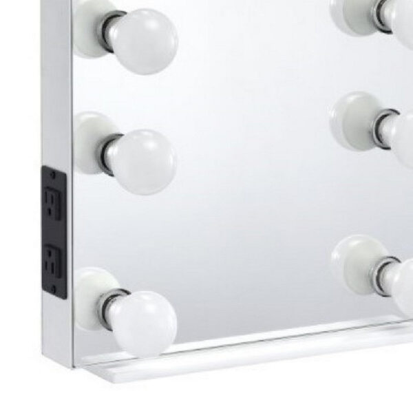 24 Inch Modern Lighted Mirror, 2 Power Outlets, 12 Bulb Sockets, White