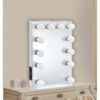 24 Inch Modern Lighted Mirror, 2 Power Outlets, 12 Bulb Sockets, White
