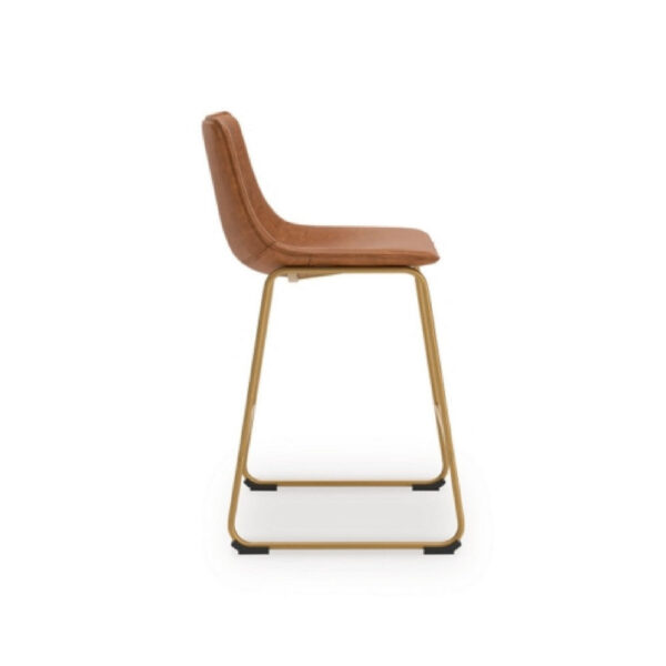 Cia Counter Height Chair Set of 2, Bucket Faux Leather Seat, Gold Legs