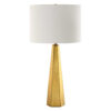 Table Lamp, White Linen Shade, Gold Ceramic Geometric Base, 28 Inch