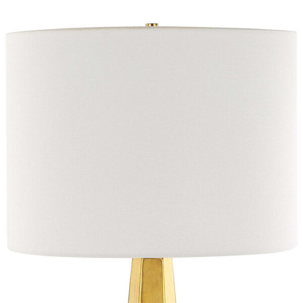 Table Lamp, White Linen Shade, Gold Ceramic Geometric Base, 28 Inch