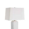 Table Lamp, Linen Shade, 3D Diamond Knob Gloss White Ceramic, 25 Inch