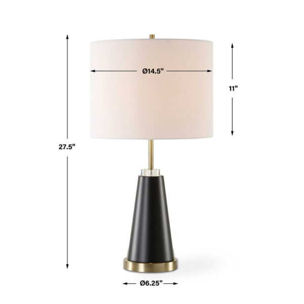 Gek Table Lamp, Off White Linen Shade, Black Tapered Base, 28 Inch