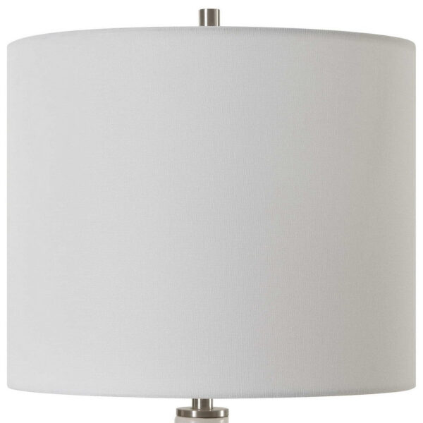 Table Lamp, White Linen Shade, 23 Inch Black and White Ceramic Accent