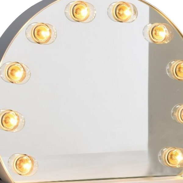 18 Inch Modern Round Accent Mirror, 10 Bulb Sockets, Glass Panel, Silver