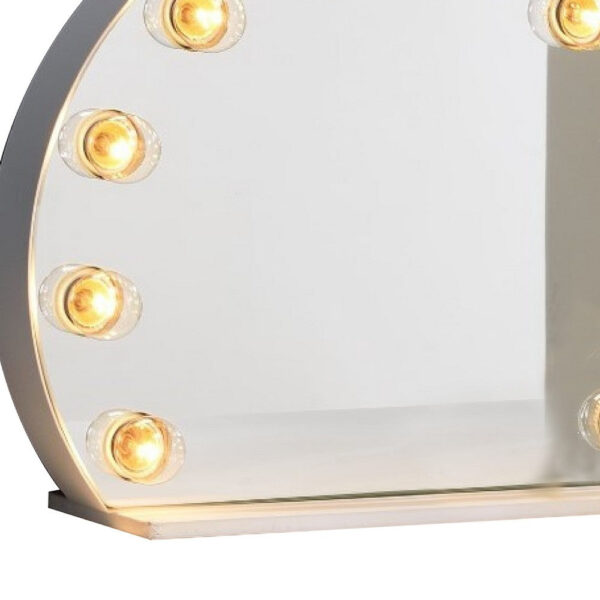 18 Inch Modern Round Accent Mirror, 10 Bulb Sockets, Glass Panel, Silver