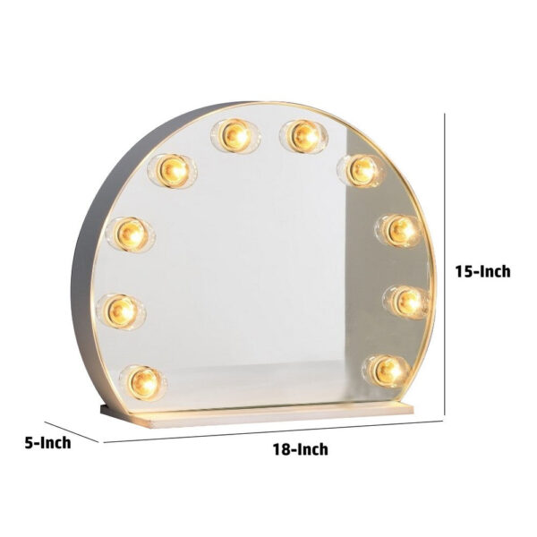 18 Inch Modern Round Accent Mirror, 10 Bulb Sockets, Glass Panel, Silver