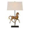 Horse Sculpture Table Lamp, Beige Linen Shade, 29 Inch Black Iron