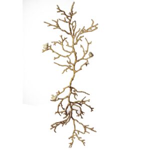Branch Shape Aluminum Wall Decor with Gold Accented Four Birds, Silver