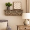 23.5 Inches Wooden Wall Shelf with Scrollwork, Small, Brown