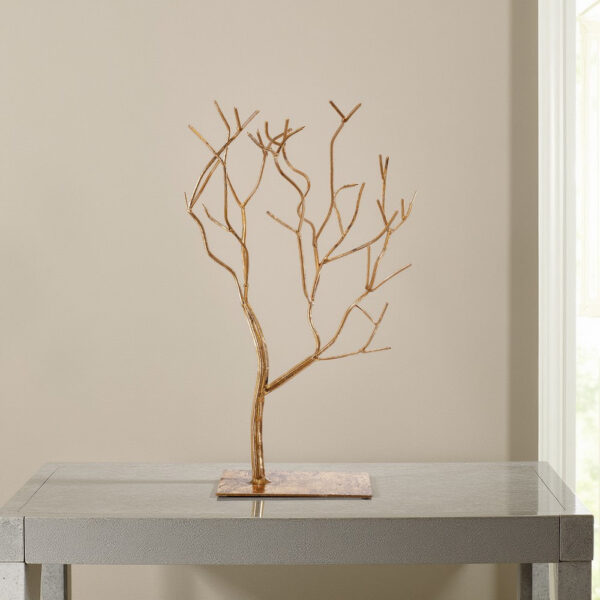 Leafless Branched Iron Tree Accent with Rectangular Base, Gold