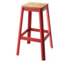 Industrial Style Metal Frame and Wooden Bar Stool, Brown and Red