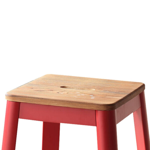 Industrial Style Metal Frame and Wooden Bar Stool, Brown and Red