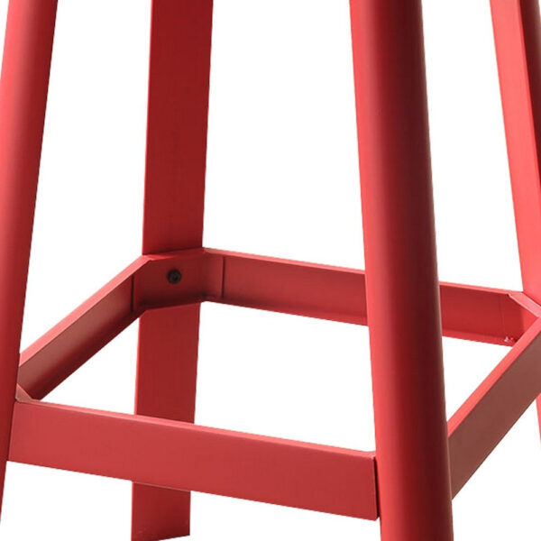 Industrial Style Metal Frame and Wooden Bar Stool, Brown and Red