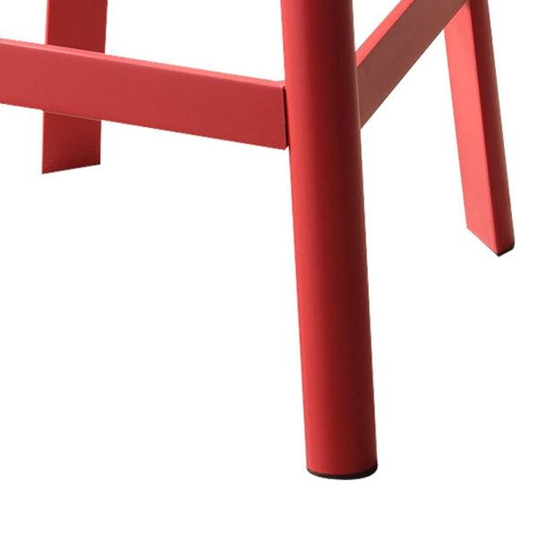 Industrial Style Metal Frame and Wooden Bar Stool, Brown and Red