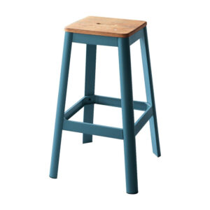 Industrial Style Metal Frame and Wooden Bar Stool, Brown and Blue
