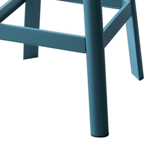 Industrial Style Metal Frame and Wooden Bar Stool, Brown and Blue