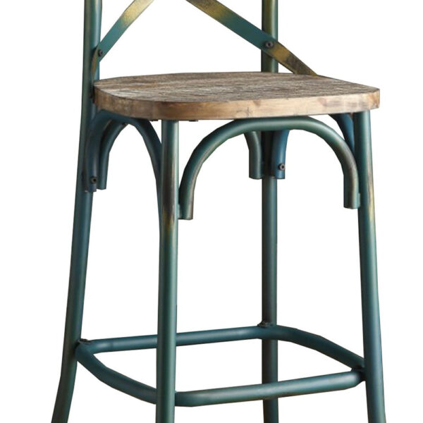 Wood & metal Bar Height Chair with X Style Panel back, Antique Sky Blue