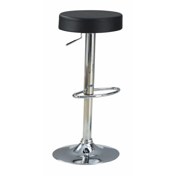 30 Inch Backless Adjustable Bar Stool, Black Vegan Faux Leather,Chrome Base