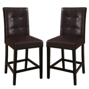 Wooden height chair With Button Tufted Back Set Of 2 Brown