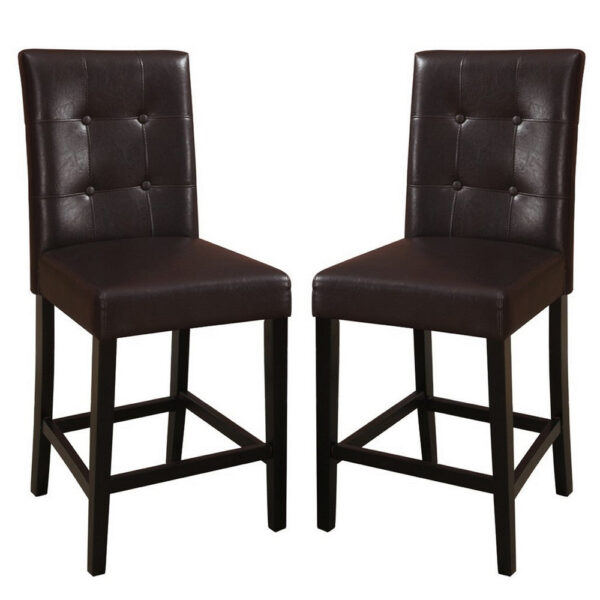 Wooden height chair With Button Tufted Back Set Of 2 Brown