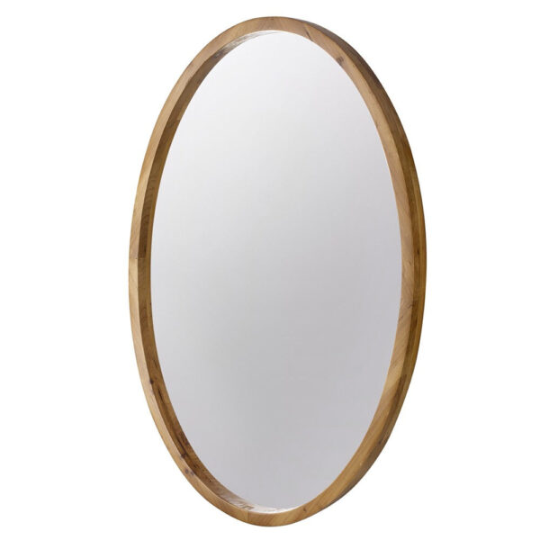 33 Inch Modern Accent Wall Mirror, Mountable Oval Wood Frame in Brown