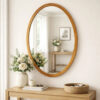 33 Inch Modern Accent Wall Mirror, Mountable Oval Wood Frame in Brown