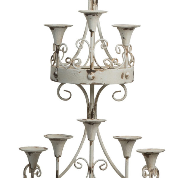 16 Inch Wall Mount Candle Holder, Ornately Scrolled White Metal Finish