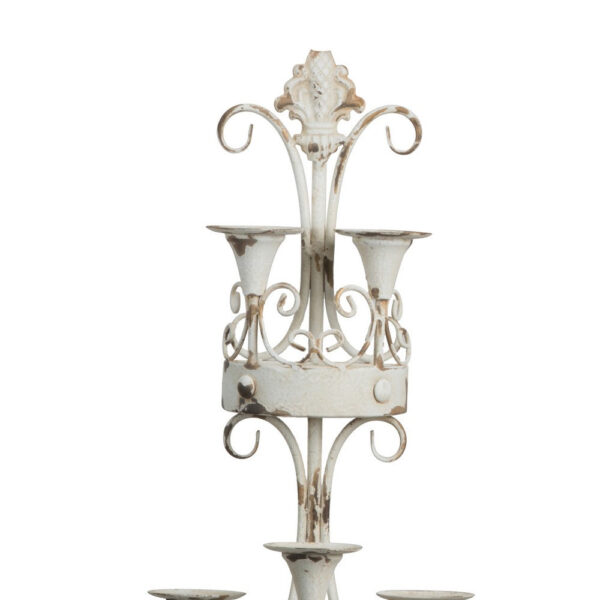 16 Inch Wall Mount Candle Holder, Ornately Scrolled White Metal Finish