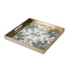 Miki 20 Inch Square Decorative Tray, Artisan Mirrored Damask Pattern, Gold