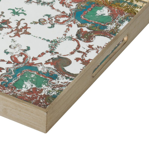 Miki 20 Inch Square Decorative Tray, Artisan Mirrored Damask Pattern, Gold