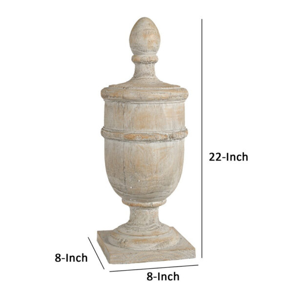 22 Inch Classical Accent Decor Statuette, Turned Finial Design, Off White